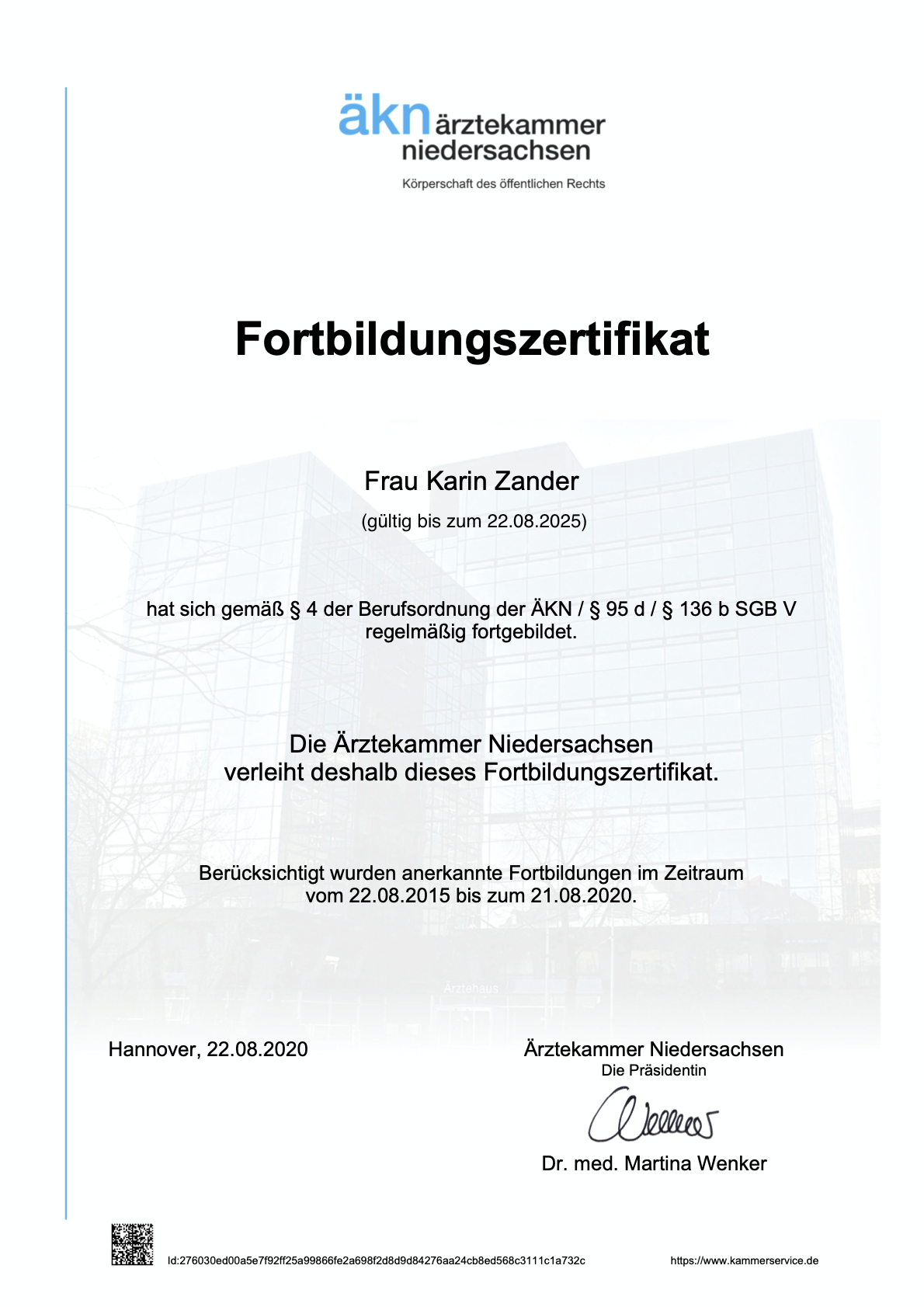 Fortbildungszertifikat