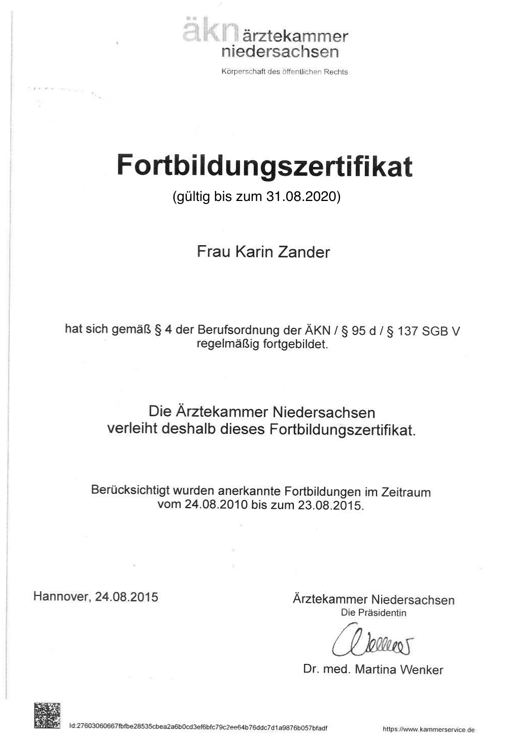 Fortbildungszertifikat